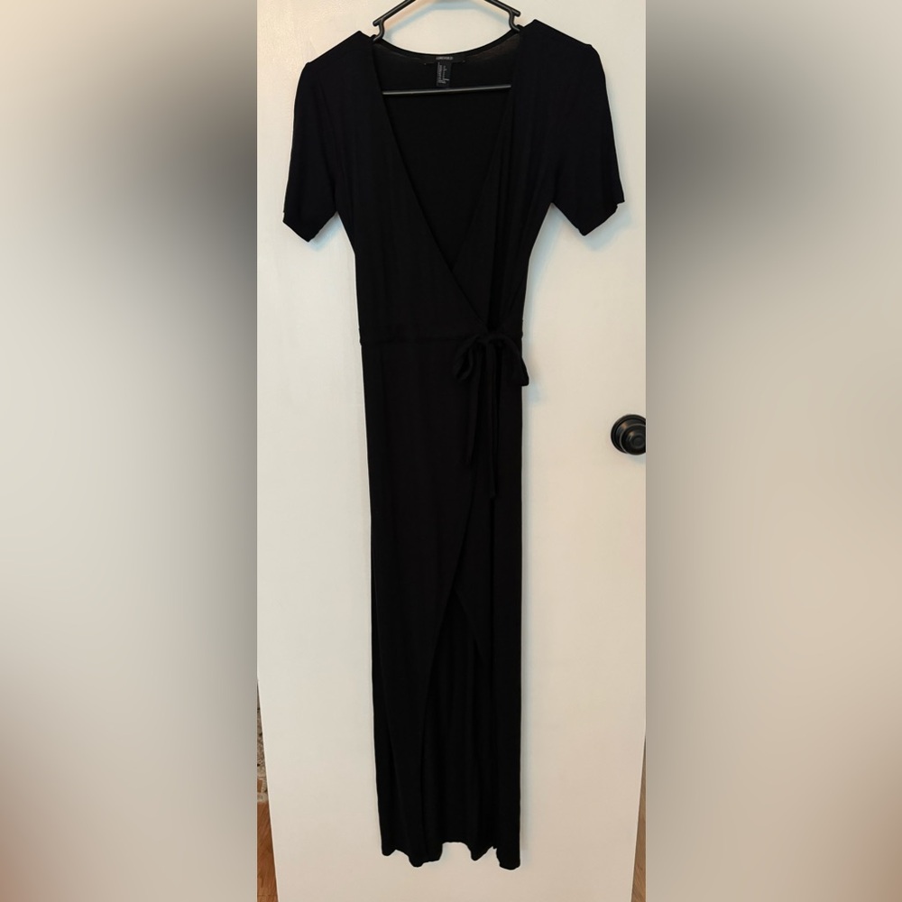 Wrap front black cotton dress